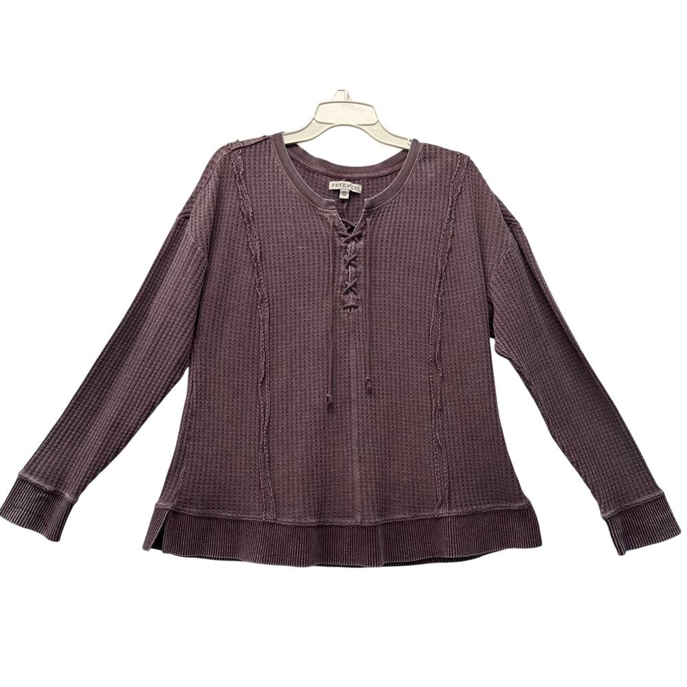 FRYE AND CO Cotton Blend Knit Lace Front Pullover Top Women's Sz XL Purple Plum